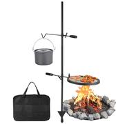 Garvee Grille de barbecue pivotante grand taille - Acier robuste, réglable 360°, barbecue sur feu de bois, portable avec sac, camping, supplémentaireérieur, 24,4x24,4cm, vertical, grill + crochet, set