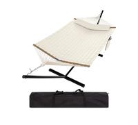 Garvee Hamac Double 365cm avec Support en Acier, Sac de Transport Inclus | Hamac sur pied en Tissu Polyester anti-UV, Capacité 200 kg, avec Coussin Amovible et Poche Latérale, Idéal Jardin, Terrasse