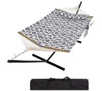 Garvee Hamac Double 365cm avec Support en Acier, Sac de Transport Inclus | Hamac sur pied en Tissu Polyester anti-UV, Capacité 200 kg, avec Coussin Amovible et Poche Latérale, Idéal Jardin, Terrasse