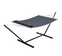 Garvee Hamac Double avec Support en Acier, Corde en Coton et Coussin (Gris) | Hamac sur pied en Tissu Polyester-Coton, Capacité 450lbs, Montage Facile sans Outils, Idéal Jardin, terrasse, extensionérieur
