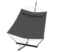 Garvee Hamac Double avec Support en Acier et Coussin, Capacité 204 kg, Gris | Garvee Hamac sur pied en Tissu Polyester-Coton, Corde d'équilibre, Montage Facile, Idéal Jardin, Terrasse, Plage ou Piscine