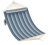 Garvee Hamac Double matelassé pour 2 Personnes - Barres d'écartement en Bois Dur, Coussin Inclus - Capacité 204 kg - Idéal Jardin, terrasse, Piscine - Rayures Bleu foncé/Bleu Clair, 350cm