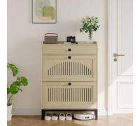 Garvee Important capacité de Rangement - Meuble à Chaussures Moderne en Bois - 2 abattants, Grand tiroir, étagère réglable - pour entrée, Couloir, Salon - Finition Bois Naturel - Couleur : Bois Clair