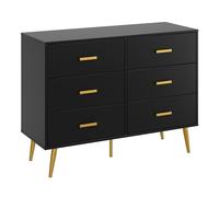 Garvee Imposant capacité de Rangement - Commode 6 tiroirs Moderne en Bois Robuste avec poignées dorées, Style élégant pour Chambre, Salon ou entrée, Finition Noire - Noir