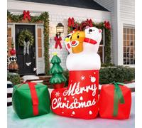 Garvee Inflatable Christmas Decoration with Festive Animal and Gift Box | Built-in LED Lights Christmas Inflatable Socks, Self-Inflates in Minutes, for outside is suitable to be the Christmas outdoor