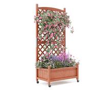 Garvee Jardinière en Bois avec Treillis, surélevée et Mobile - Parfaite pour Plantes grimpantes, Fleurs, Potager - Drainage Efficace - Idéale terrasse/Balcon - Spécification : 1 PCS