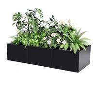 Garvee Jardinière rectangulaire surélevée en Acier Noir Robuste - Grand bac à Fleurs avec Fond, Drainage optimisé, Montage Facile sans Outils - Idéale terrasse, Balcon, Jardin ou intérieur,