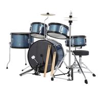 Garvee Kit Batterie Junior 5 pièces pour Enfants - Complet : Grosse Caisse, Chaussons, Caisse Claire, cymbales, Hi-Hat, Baguettes, pédale, Tabouret - Instrument Musique Apprentissage - Bleu