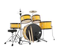 Garvee Kit Batterie Junior 5 pièces pour Enfants - Ensemble Complet : Grosse Caisse, Chaussons, Caisse Claire, cymbales, pédale, Tabouret, Baguettes - Percussion débutant garçons Filles - Jaune