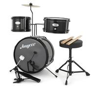 Garvee Kit de Batterie Enfant 3 pièces - Percussion complète avec Grosse Caisse, Bottes, cymbale, Tabouret, Baguettes, pédale - Instrument idéal pour débutants, garçons et Filles - Couleur Noire