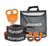 Garvee Kit de récupération 10T pour treuil - Poulie de mouflage avec amortisseur, sangle de remorquage 3"x20', sangle d’arbre 3"x8', 2 manilles D 3/4" - Accessoires SUV, ATV, 4x4 - Orange avec corde
