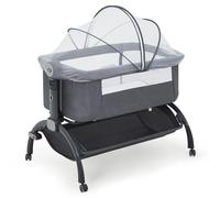 Garvee Lit Bébé Cododo avec Roues Et Moustiquaire Réglable - Berceau Portable du Nouveau-Né à La Marche, Hauteur Ajustable, Rangement Intégré, Côtés Respirants en Mousseline, Facile à Nettoyer, Gris