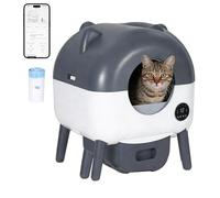 Garvee Litière autonettoyante connectée pour Chats 66L - Capteurs Multiples - Lumineuxères d’Ambiance - Protection Anti-coincement - Idéale Multi-Chats, Gris Foncé