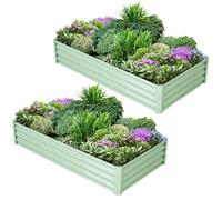 Garvee Lot de 2 bacs à Fleurs surélevés en métal galvanisé - Structure Stable, Bords de sécurité, Drainage optimalisé - Idéal Potager, Fleurs, étenduérieur - Dimensions 183x91x30 cm - Vert