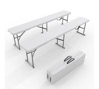 Garvee Lot de 2 bancs pliants extensionérieurs 6 Pieds - Bancs Portables en Plastique HDPE résistant et imperméable - Poignée de Transport - Idéal Jardin, Camping, événements - Couleur Blanche