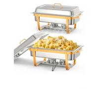 Garvee Lot de 2 Chafing Dishes Buffets Chauffants Rectangulaires 9L - Chauffe-Plats en Acier Inoxydable avec Couvercles INOX - Cadre Pliable, Idéal pour Traiteur, Hôtel, Restaurant et Réceptions