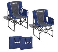 Garvee Lot de 2 chaises de Camping Pliantes surdimensionnées pour Adultes - Robuste, avec Table latérale, Poche et Porte-gobelet - Idéale pour Plage, pêche, Jardin, terrasse, Camping ou RV