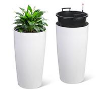 Garvee Lot de 2 Grands Pots de Fleurs Auto-arrosants pour extérieurérieur - Jardinières Hautes avec réservoir d'eau, Seau intérieur Amovible, indicateur de Niveau d’Eau et Drainage - Idéal terrasse,