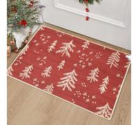 Garvee Lot de 2 paillassons de Noël antidérapants - Tapis d'entrée Motif Sapin Rouille, lavables, pour intérieur/extensionérieur, décoration Festive Hiver - Fond Rouille, 40x60+40x120cm, Red