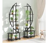 Garvee Lot de 2Pcs Support de Plante en Métal à 6 Niveaux | Étagère à Fleurs avec Crochet et Roulettes, Porte Plantes en Forme de Demi-Lune avec Dispositif Anti-Renversement