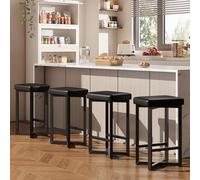 Garvee Lot de 4 Tabourets de Bar sans Dossier, Hauteur 62,5 cm, Chaise de Bar avec Siège Rembourré en Simili-Cuir PU, Chaise Haute Bar avec Repose-Pieds Intégré, Noir