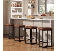 Garvee Lot de 4 Tabourets de Bar sans Dossier, Hauteur 62,5 cm, Chaise de Bar avec Siège Rembourré en Simili-Cuir PU, Chaise Haute Bar avec Repose-Pieds Intégré, Marron