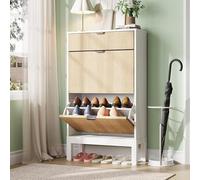 Garvee Meuble à Chaussures 16 Paires, Armoire à Chaussures étroit avec 2 Portes Abattantes, 1 Tiroir, Pieds en métal, Meuble de Rangement Pratique pour Couloir, Entrée, Salon 61x24x105 cm