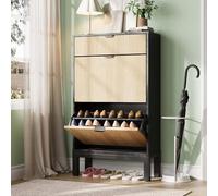 Garvee Meuble à Chaussures 16 Paires, Armoire à Chaussures étroit avec 2 Portes Abattantes, 1 Tiroir, Pieds en métal, Meuble de Rangement Pratique pour Couloir, Entrée, Salon 61x24x105 cm