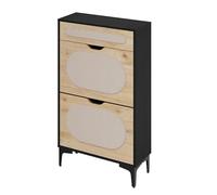 Garvee Meuble à Chaussures étroit en Rotin, avec 2 Tiroirs à Abattant, 1 Tiroir Supérieur, étagère Réglable, Structure Métallique Solide, Rangement Compact, Adapté Aux Petits Espaces, Ventilé