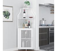 Garvee Meuble Bar d'angle 5 Niveaux avec Éclairage LED, Blanc | Étagères Réglables, Porte-Verres et Portes Métalliques, Espace Pouvant 50 Bouteilles, Idéal pour Cuisine et Salle à Manger