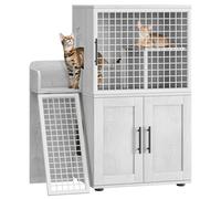 Garvee Meuble Cache-litière pour Chat à 2 Niveaux - Armoire Moderne avec Plateforme et échelle Robuste - Énorme capacité pour bacs jusqu'à 56x43cm - Facile à Nettoyer, idéale Salon ou Balcon