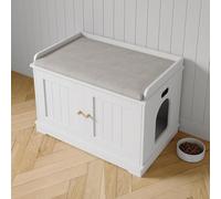 Garvee Meuble Cache-litière pour Chat - Armoire fermée en Bois avec Porte Grange, Table d’appoint Moderne - Protection Anti-Chien, Rangement élégant, adapté à la Plupart des bacs à litière - Blanc