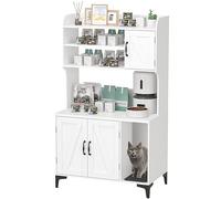 Garvee Meuble Cache litière pour Chat Moderne - Grand Rangement avec 4 étagères - Maison fermée Multifonction - Banc d'entrée ou Salon - Blanc, avec Tapis litière