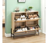 Garvee Meuble Chaussures, Rangement Modulable en Bois Et Rotin Naturel, Commode à Chaussures, Meuble d'Entrée Rangement pour Chaussures, 100 x 24 x 88 cm - IdéAl pour Entrée Et Couloir(Eiche)