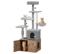 Garvee Meuble Couvre-litière pour Chat 3 en 1 - Arbre à Chat à Plusieurs Niveaux avec hamac, étagères et Grand condominium - Design Moderne pour l'intérieur - Convient aux Grands Chats - Marron rétro