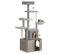Garvee Meuble de litière pour chat 3 en 1 - Arbre à chat à plusieurs niveaux avec hamac, plateformes et grand condominium - Design moderne pour l'intérieur - Idéal pour les grands chats - Couleur gris