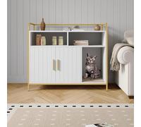 Garvee Meuble de litière pour Chat en Bois Moderne avec étagères de Rangement, Trous d'aération et entrée latérale, Cache la litière et Sert de Niche, Blanc