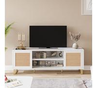 Garvee Meuble TV en Rotin De Style Champêtre, pour Téléviseurs Jusqu'à 65 Pouces, Console Multimédia De 58 Pouces avec 2 Portes Coulissantes Et étagère Réglable, Meuble TV pour Salon Et Chambre.