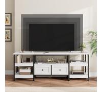 Garvee Meuble TV Industriel Moderne - 2 tiroirs, étagères de Rangement, Design Ouvert, Cadre métal - pour Salon - Blanc Antique, 1,6 mètre