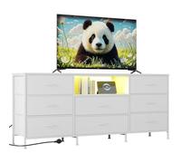 Garvee Meuble TV LED avec 8 Tiroirs, Banc TV 160x35x68 cm, Éclairage LED Intégré, Cadre en Acier Et Panneaux De Particules, Meuble Télévision avec Grand Rangement pour Salon Et Chambre