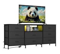 Garvee Meuble TV LED avec 8 Tiroirs, Banc TV 160x35x68 cm, Éclairage LED Intégré, Cadre en Acier Et Panneaux De Particules, Meuble Télévision avec Grand Rangement pour Salon Et Chambre