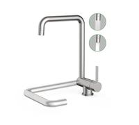 Garvee Mitigeur de cuisine rabattable 180° pour fenêtre - Robinet d'évier pivotant 360° à 2 modes de jet - Installation facile - Design laiton brossé - Idéal pour évier - 7-type pliable, double