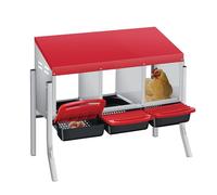 Garvee Nichoir pour Poules ovales 3 Compartiments avec Pieds de Support, nichoir en Acier galvanisé avec Collecte Automatique des œufs, Toit Rouge et Plateaux Amovibles pour poulailler d'extérieur