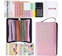 Garvee Organisateur de budget A6 multifonction - Gestion d’argent et économies - Simili cuir, anneaux robustes, pochettes zippées - Idéal finances personnelles - Couleur : rose