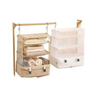 Garvee Organisateur Suspendu Pliable pour Valise - 3 étagères avec Crochets, Grand capacité Extensible, Organisation Pratique pour Voyage - Sac de Rangement de Voyage - Grand Taille Blanche