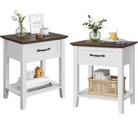 Garvee Paire de Tables de Chevet avec tiroir et 2 étagères - Tables compactes pour Chambre, Salon et dortoir,Blanc
