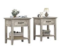 Garvee Paire de Tables de Chevet avec tiroir et 2 étagères - Tables compactes pour Chambre, Salon et dortoir,Gris