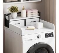 Garvee Plan De Travail 2-Tiers pour Lave-Linge Et Sèche-Linge avec Étagère Et 2 Tiroirs, Dessus De Machine à Laver avec Garde-Corps Élevés Et Bords Lisses, Blanc