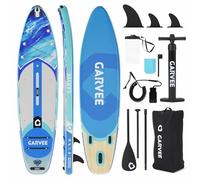 Garvee Planche de Debout Paddle Gonflable - stabilité renforcée, PVC Bleu, capacité 204 kg, pagaie réglable, Sac à Dos, Pompe, Support caméra - Parfaite pour Loisirs Nautiques - Taille : 335×86×15 cm
