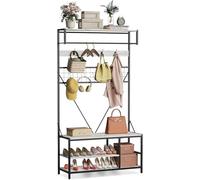 Garvee Porte-Manteau avec Banc à Chaussures, Vestiaire d'Entrée avec Étagère Réglable, Meuble d'Entrée en Bois, 100 × 37 × 185 cm, pour Entrée, Couloir, Chambre (Blanc)